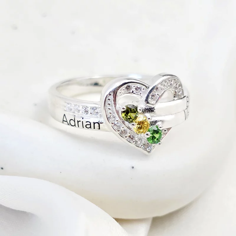 Inel Tre Amori - 3 nume si Cristale Zirconia - Argint 925 picture - 4