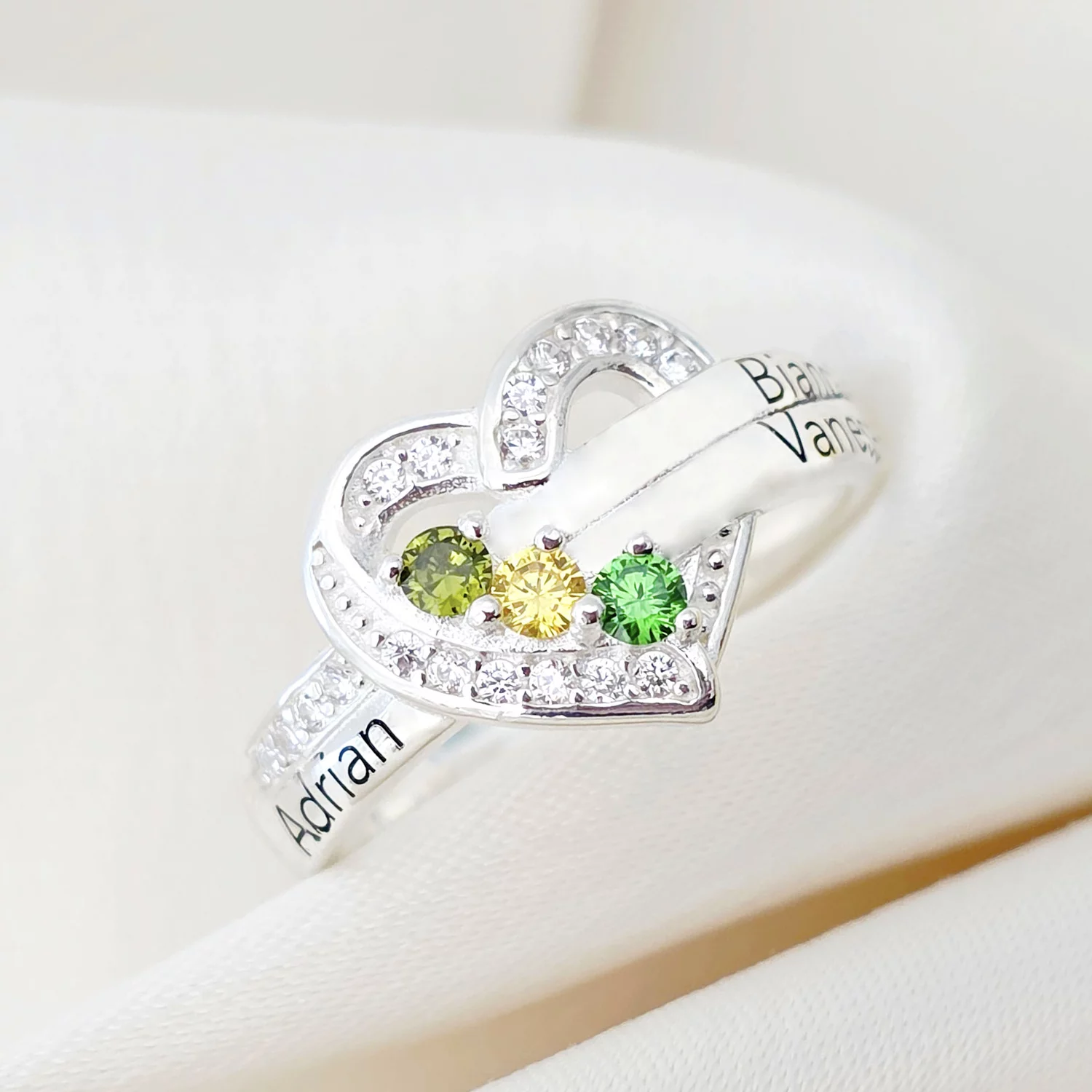 Inel Tre Amori - 3 nume si Cristale Zirconia - Argint 925