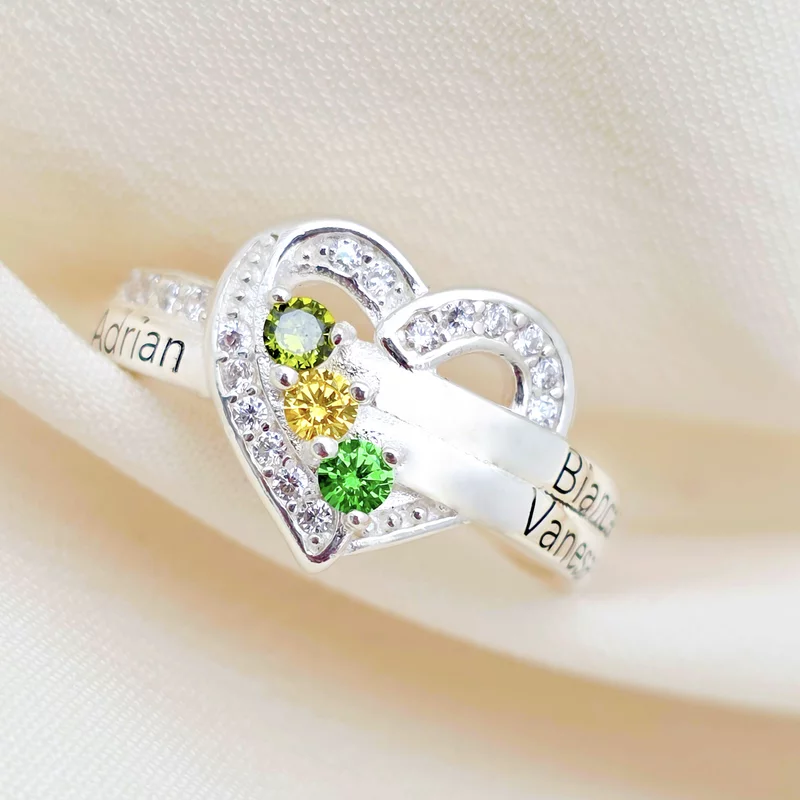 Inel Tre Amori - 3 nume si Cristale Zirconia - Argint 925 picture - 2