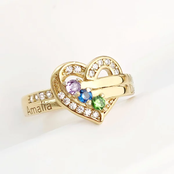 Inel Tre Amori - 3 nume si Cristale Zirconia - Argint 925 placat cu Aur Galben 18K