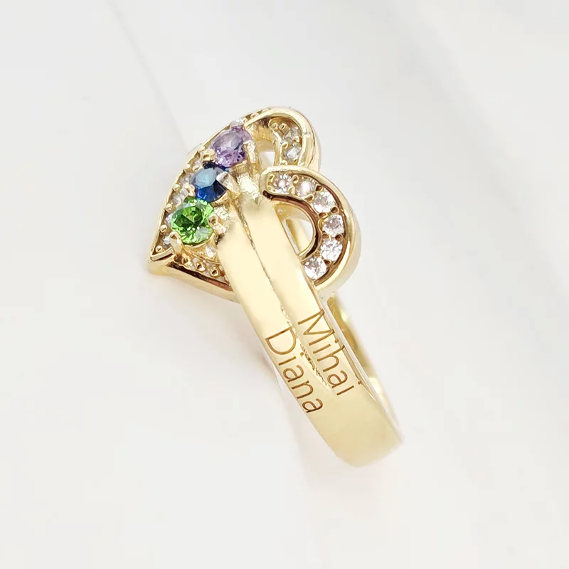 Inel Tre Amori - 3 nume si Cristale Zirconia - Argint 925 placat cu Aur Galben 18K picture - 2