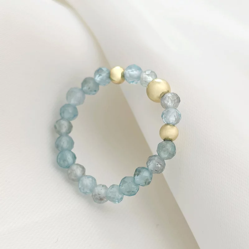 Inel Vitalitate SOLO - Pietre Acvamarin & Bilute Argint placat cu Aur Galben 18k picture - 5