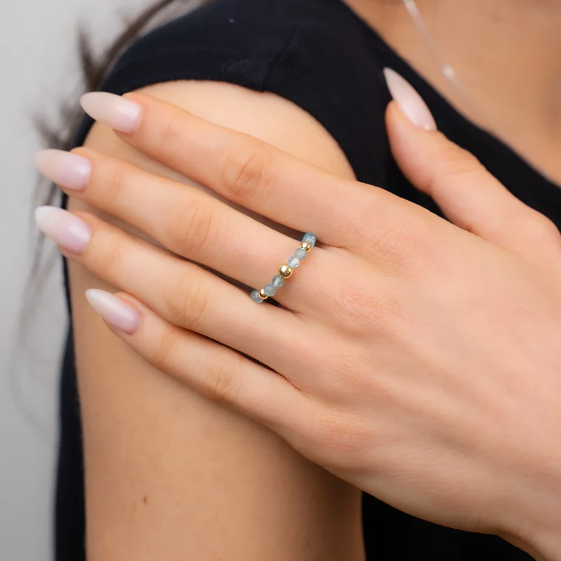 Inel Vitalitate SOLO - Pietre Acvamarin & Bilute Argint placat cu Aur Galben 18k picture - 2