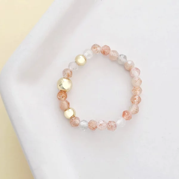 Inel Vitalitate SOLO - Pietre Agat portocaliu & Bilute Argint placat cu Aur Galben 18k