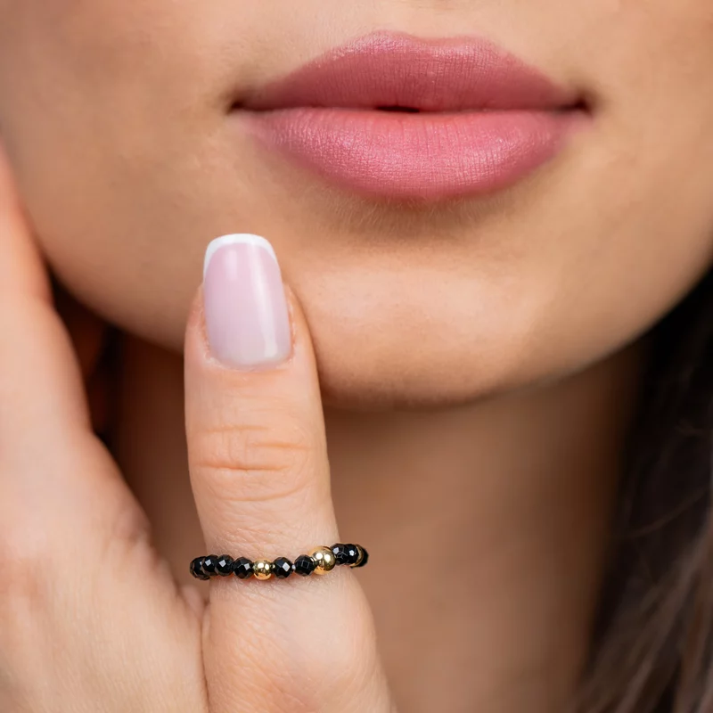 Inel Vitalitate SOLO - Pietre Onix & Bilute Argint placat cu Aur Galben 18k picture - 2