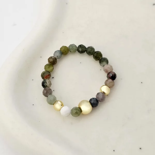 Inel Vitalitate SOLO - Pietre Turmalina multicolora & Bilute Argint placat cu Aur Galben 18k