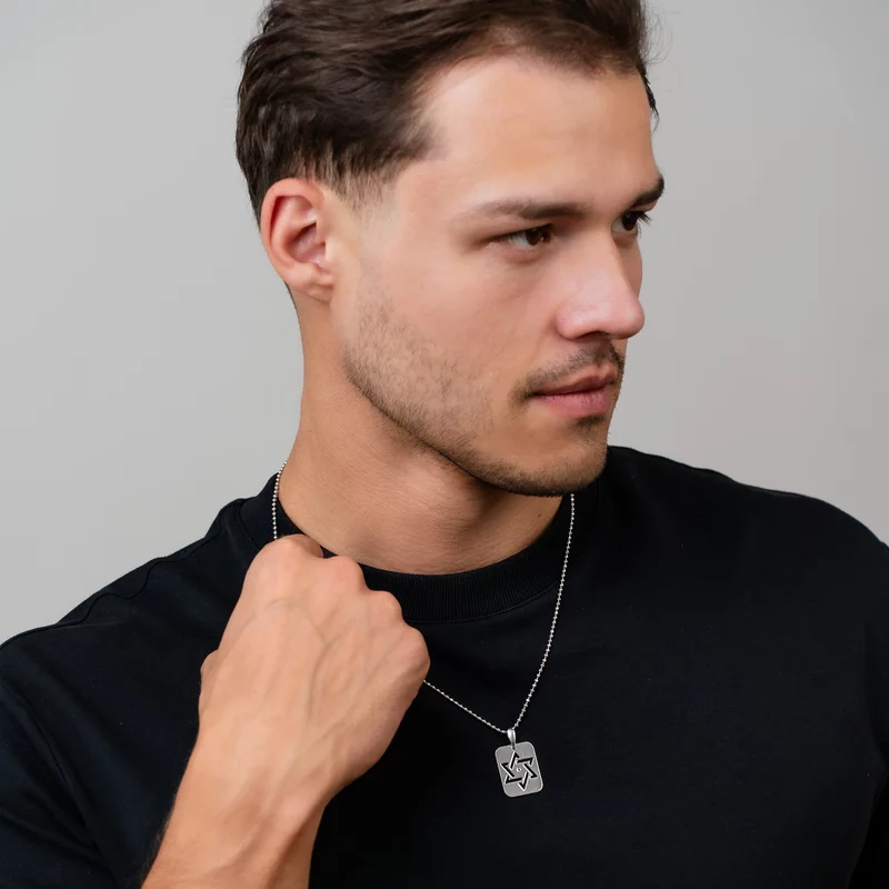 Lant barbatesc - Steaua lui David cu Diamant Negru - Argint 925 rodiat si lant ARMY picture - 2