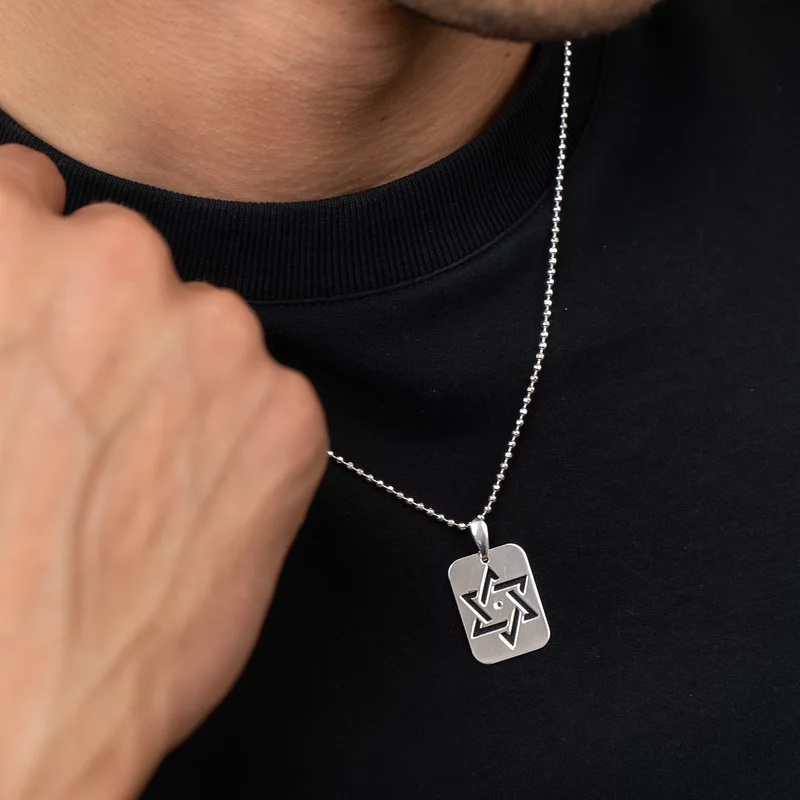 Lant barbatesc - Steaua lui David cu Diamant Negru - Argint 925 rodiat si lant ARMY picture - 4