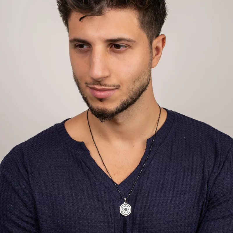 Lant barbatesc - Steaua lui David cu Email Negru - Argint 925 - lant ARMY negru picture - 2