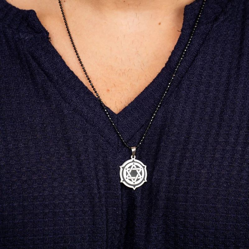 Lant barbatesc - Steaua lui David cu Email Negru - Argint 925 - lant ARMY negru picture - 4