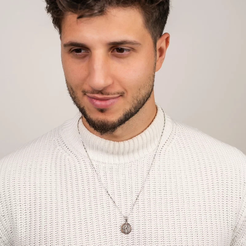 Lant pentru el cu Diamant natural - Pandantiv Busola - Argint 925 Rodiat - Lant barbatesc zale picture - 2