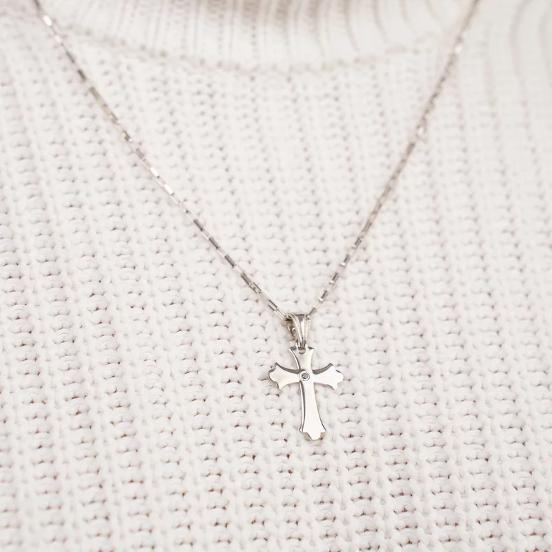 Lant pentru el cu Diamant natural - Pandantiv Cruce - Argint 925 Rodiat - Lant barbatesc zale picture - 4