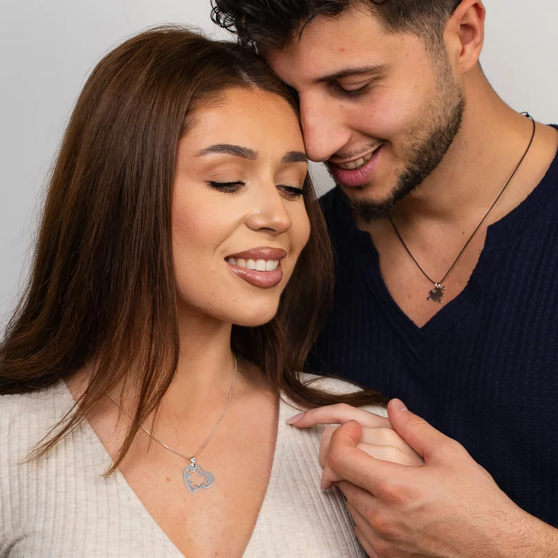 Set 2 lantisoare - Cuplu - Inima si Puzzle - Argint 925 picture - 2