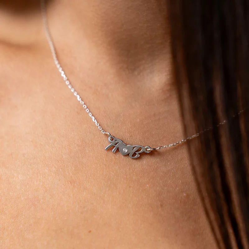Lantisor - A noastra iubire - Inima cu Diamant natural si Initiale - Argint 925 picture - 2
