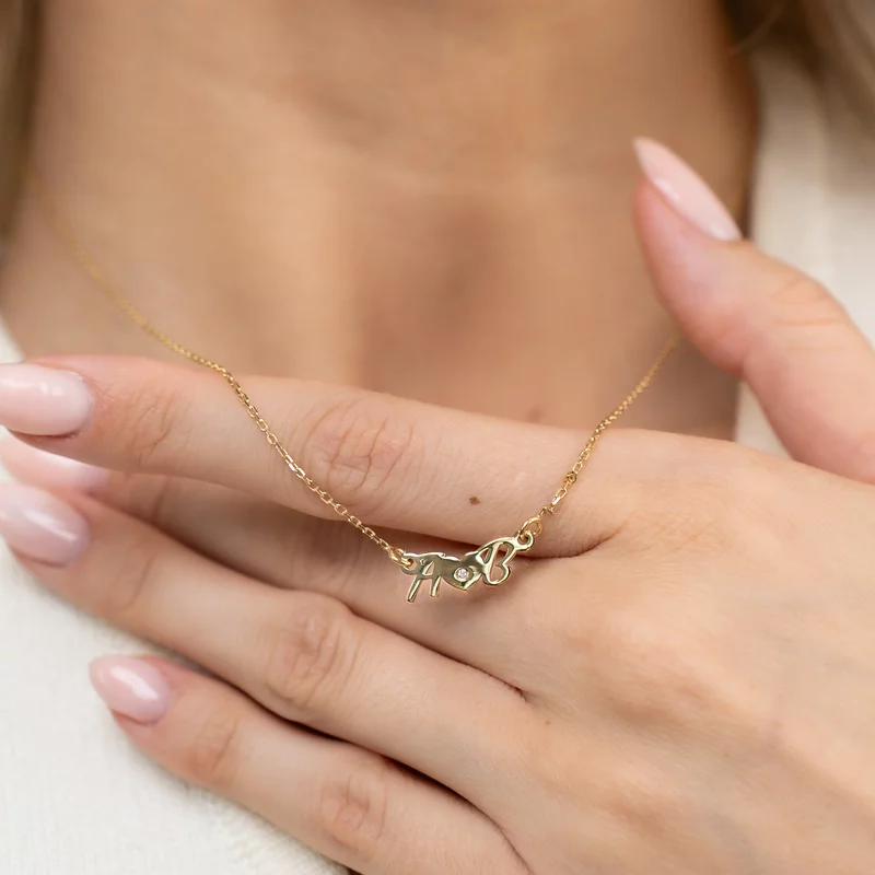 Lantisor - A noastra iubire - Inima cu Diamant natural si Initiale - Argint 925 placat cu Aur Galben 18K picture - 4