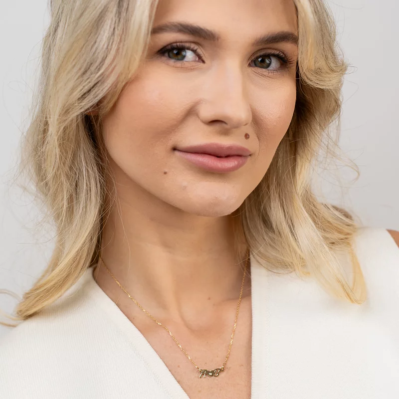 Lantisor - A noastra iubire - Inima cu Diamant natural si Initiale - Argint 925 placat cu Aur Galben 18K picture - 2