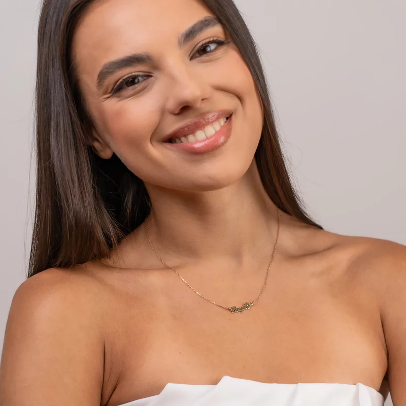 Lantisor Anya, simbol floare si Diamant natural - Argint 925 placat cu Aur Galben 18K picture - 2