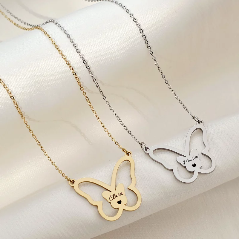 Lantisor Aripi de Poveste - Pandantiv fluture cu nume - Otel Inoxidabil 316L picture - 2