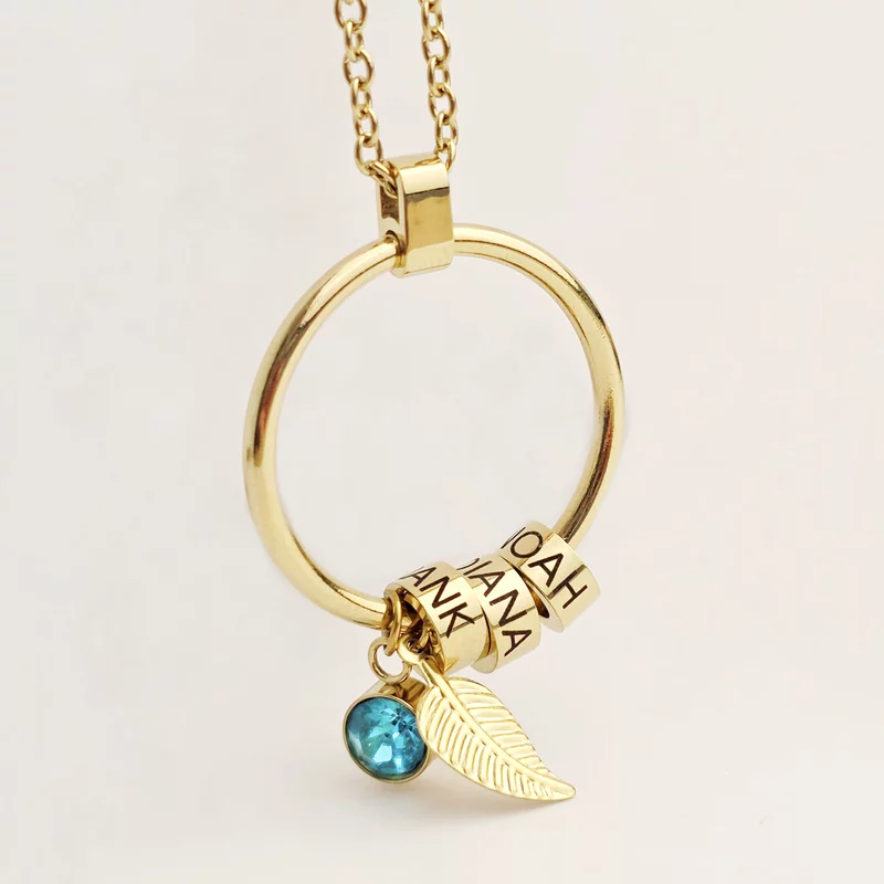 Lantisor Cercul Familiei - Elemente personalizate, charm Zirconia si pana - Otel Inoxidabil 316L picture - 3