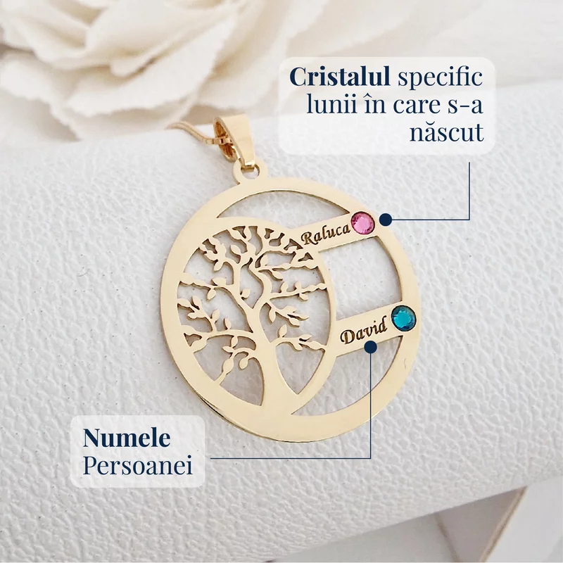 Lantisor Copacul Vietii ARMONIE - Personalizat cu 2 Nume si Cristale Swarovski - Argint 925 picture - 9