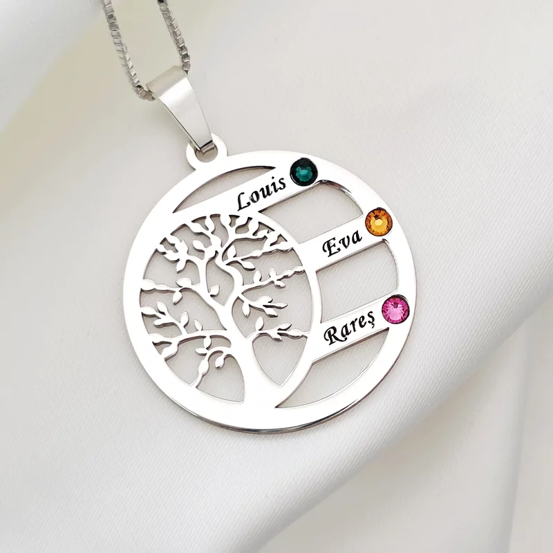 Lantisor Copacul Vietii ARMONIE - Personalizat cu 3 Nume si Cristale Swarovski - Argint 925 picture - 1