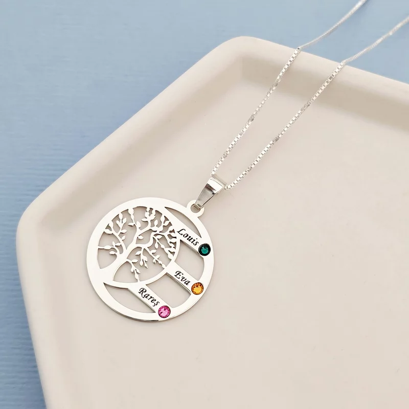 Lantisor Copacul Vietii ARMONIE - Personalizat cu 3 Nume si Cristale Swarovski - Argint 925 picture - 3