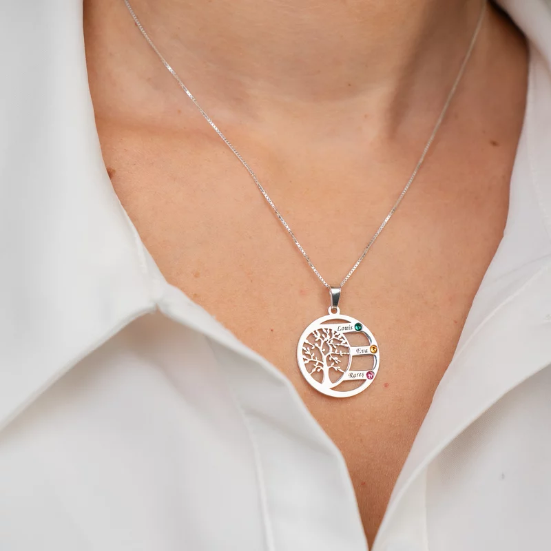 Lantisor Copacul Vietii ARMONIE - Personalizat cu 3 Nume si Cristale Swarovski - Argint 925 picture - 4