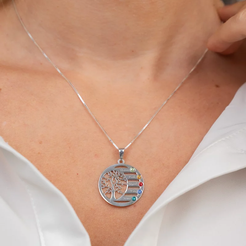 Lantisor Copacul Vietii ARMONIE - Personalizat cu 5 Nume si Cristale Swarovski - Argint 925 picture - 4
