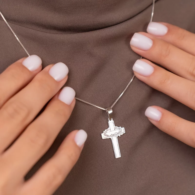 Lantisor Crucea de lemn cu Coroana de spini - Bijuterie cu Har - Argint 925 picture - 4