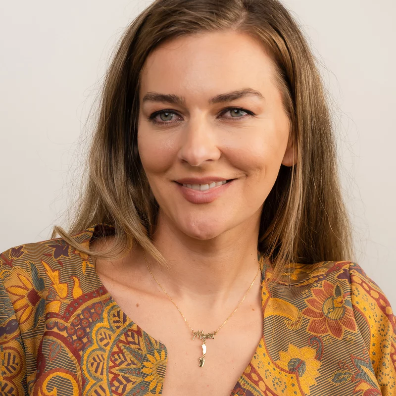 Lantisor cu Diamant Natural - Pandantiv Mom si 2 picioruse - Argint 925 placat cu Aur Galben 18K picture - 2