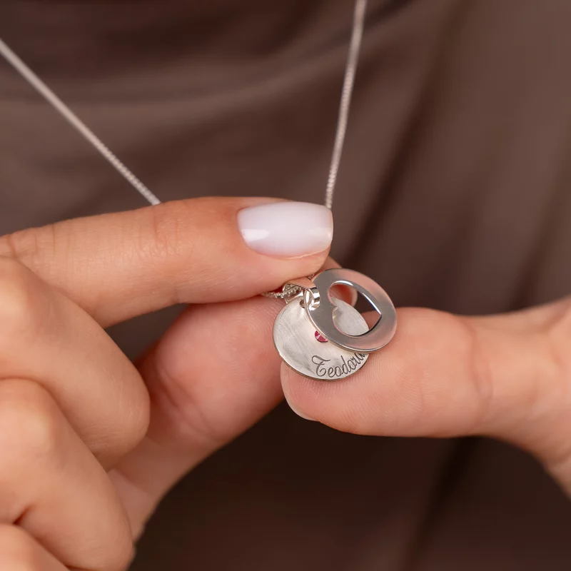 Lantisor cu pandantiv 2 banuti suprapusi - un banut cu mesaj ascuns si cristal Swarovski - un banut decupat - Argint 925 picture - 4