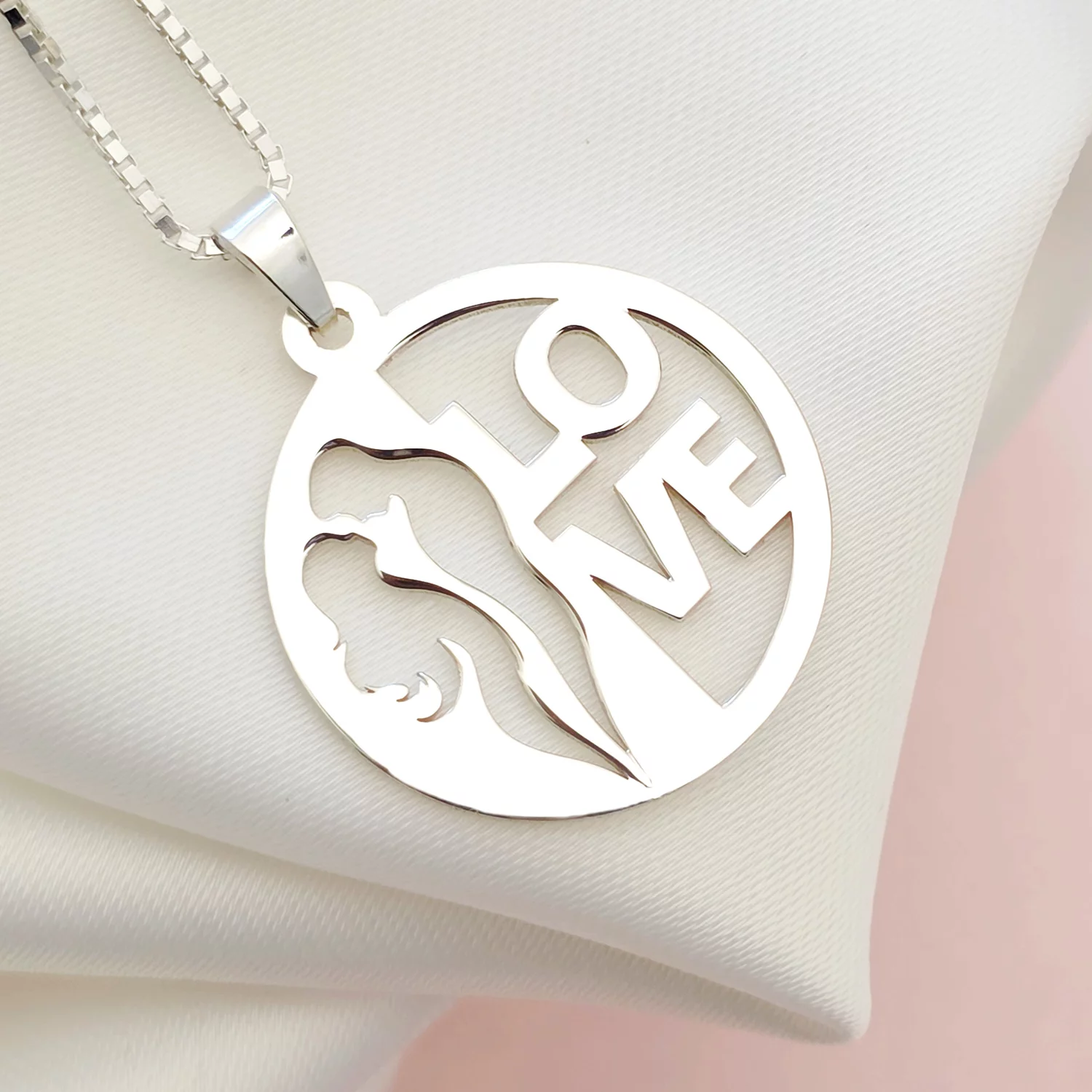 Lantisor cu pandantiv banut - Simbol cuplu decupat - Lant box - Argint 925