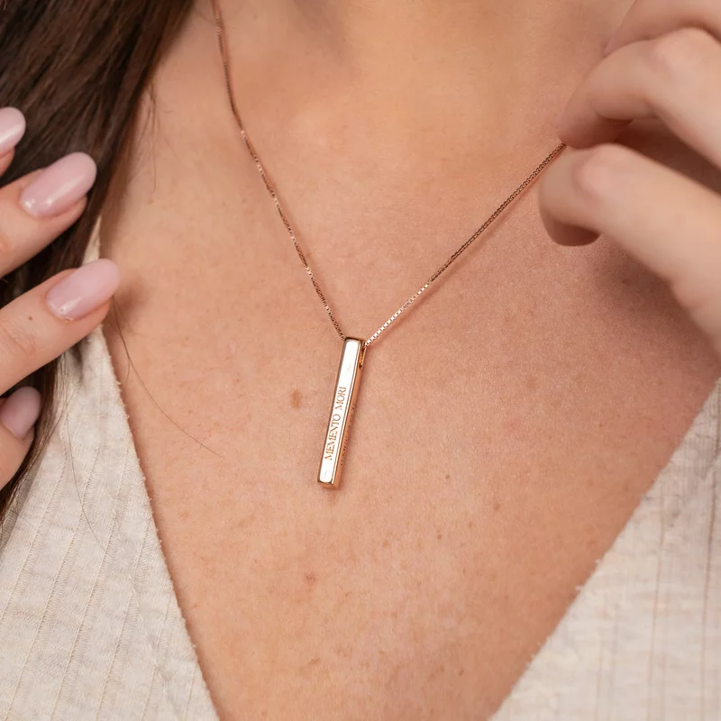 Lantisor cu pandantiv bara plina argint masiv personalizata - Argint 925 placat cu Aur roz 18k picture - 4