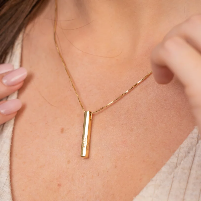 Lantisor cu pandantiv bara plina argint masiv personalizata - Argint 925 placat cu Aur galben 18k picture - 4