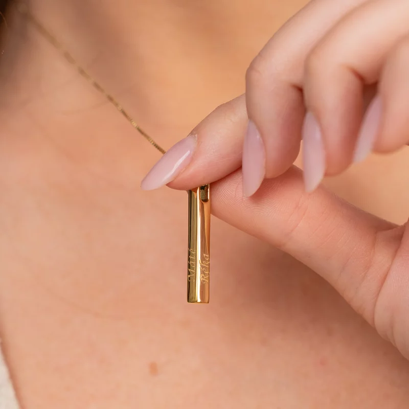 Lantisor cu pandantiv bara plina argint masiv personalizata - Argint 925 placat cu Aur galben 18k picture - 6