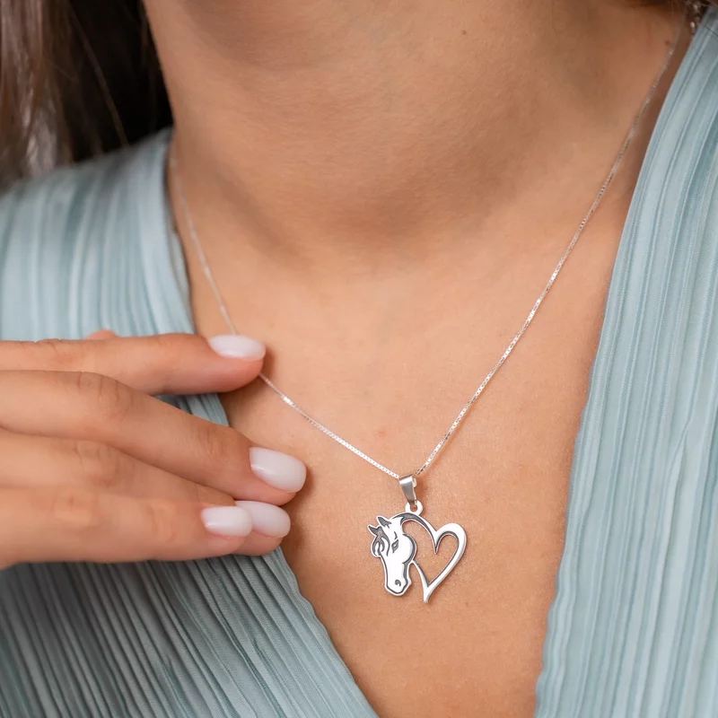 Lantisor cu pandantiv cal si inima - Argint 925 picture - 4