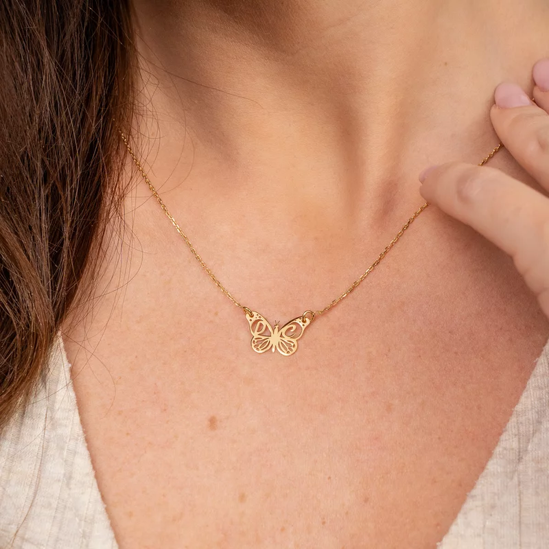 Lantisor personalizat - Pandantiv fluturas cu initiale - Aur Galben 14K picture - 4