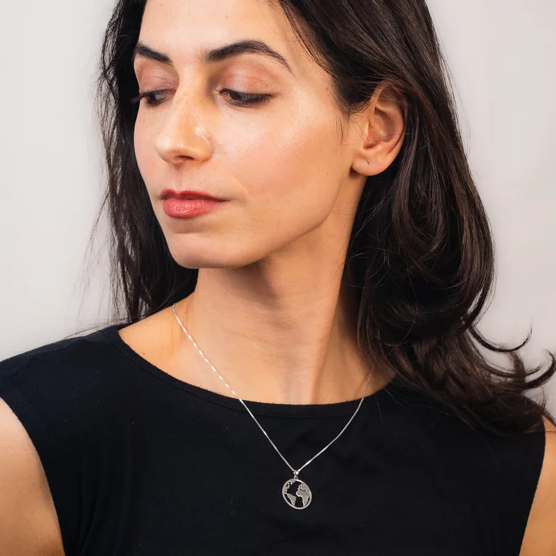 Lantisor cu pandantiv Globul Pamantesc 2D - Argint 925 picture - 2