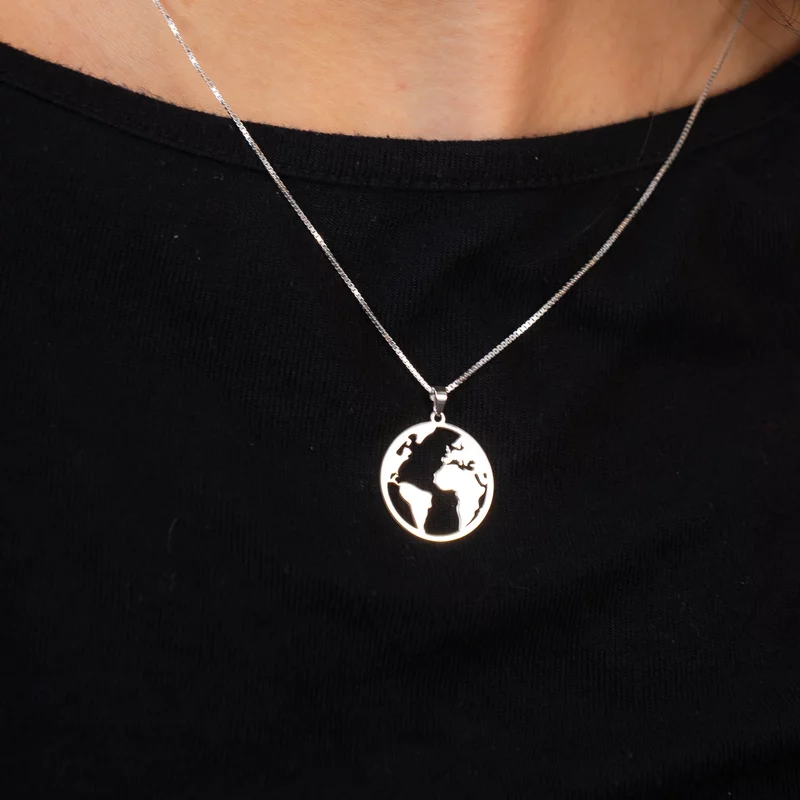 Lantisor cu pandantiv Globul Pamantesc 2D - Argint 925 picture - 4
