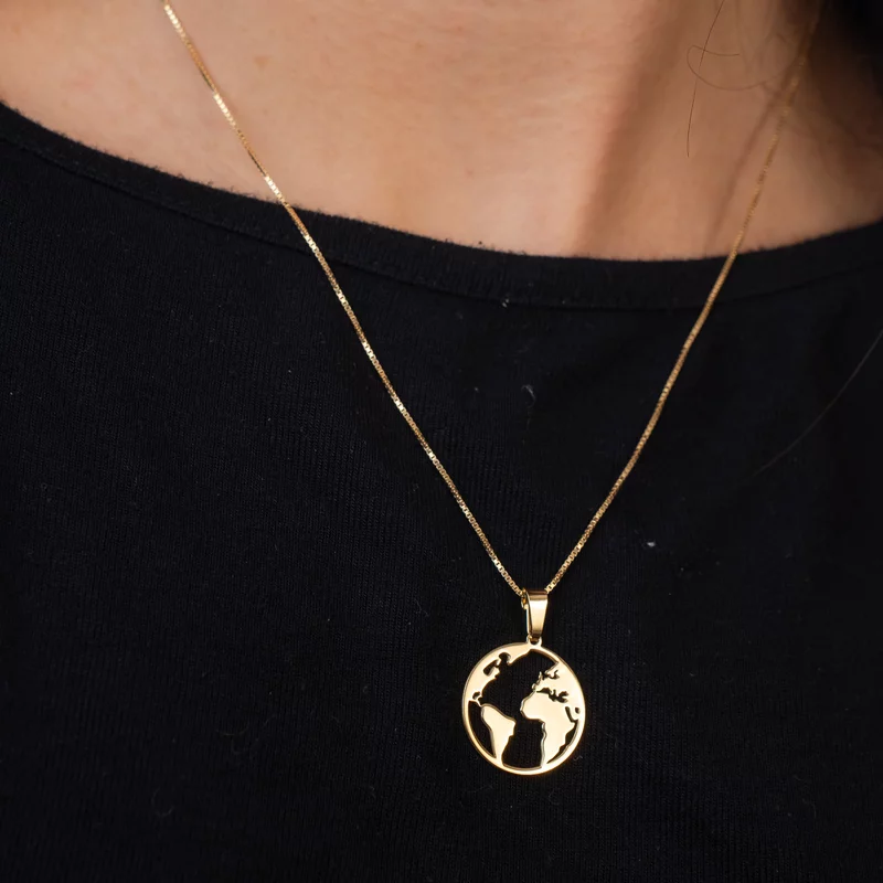 Lantisor cu pandantiv Globul Pamantesc 2D - Argint 925 placat cu Aur 18K picture - 4