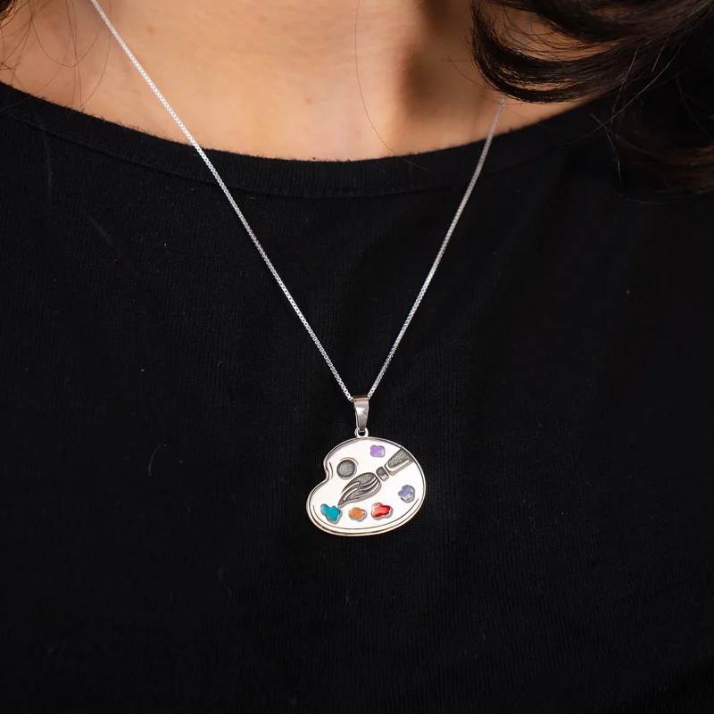 Lantisor cu pandantiv paleta de pictor  - Argint 925, email picture - 4