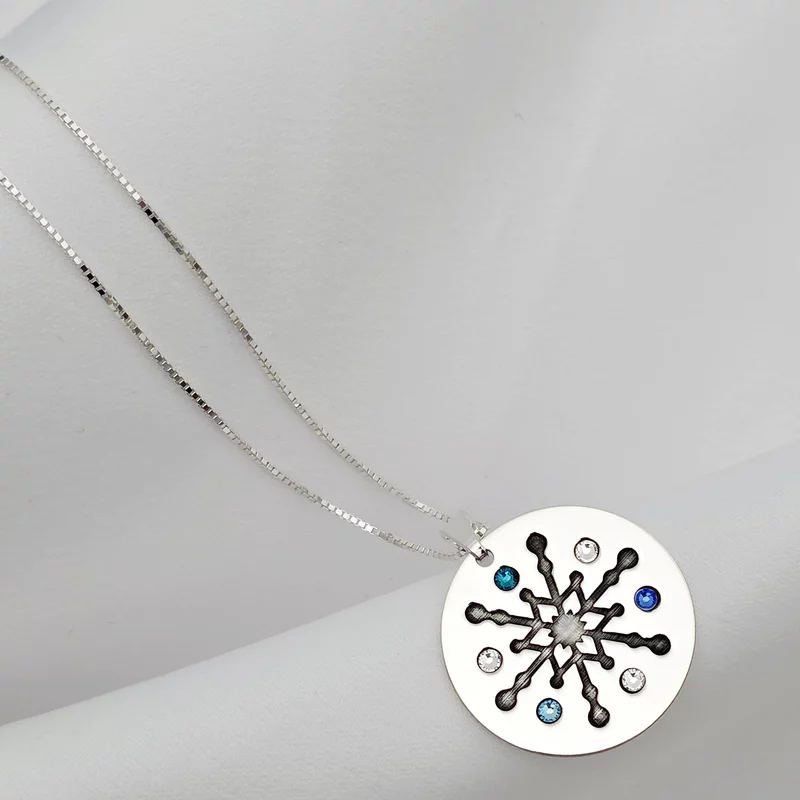 Lantisor cu pandantiv personalizat de Craciun - Floare de gheata - model rotund -Argint 925 - cristale Swarovski picture - 2