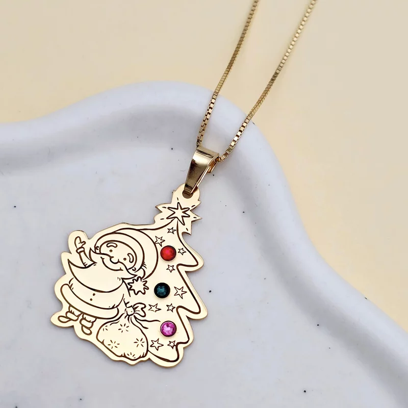 Lantisor cu pandantiv personalizat de Craciun - Mos si brad - Argint 925 placat cu Aur galben 18K - cristale Swarovski picture - 2