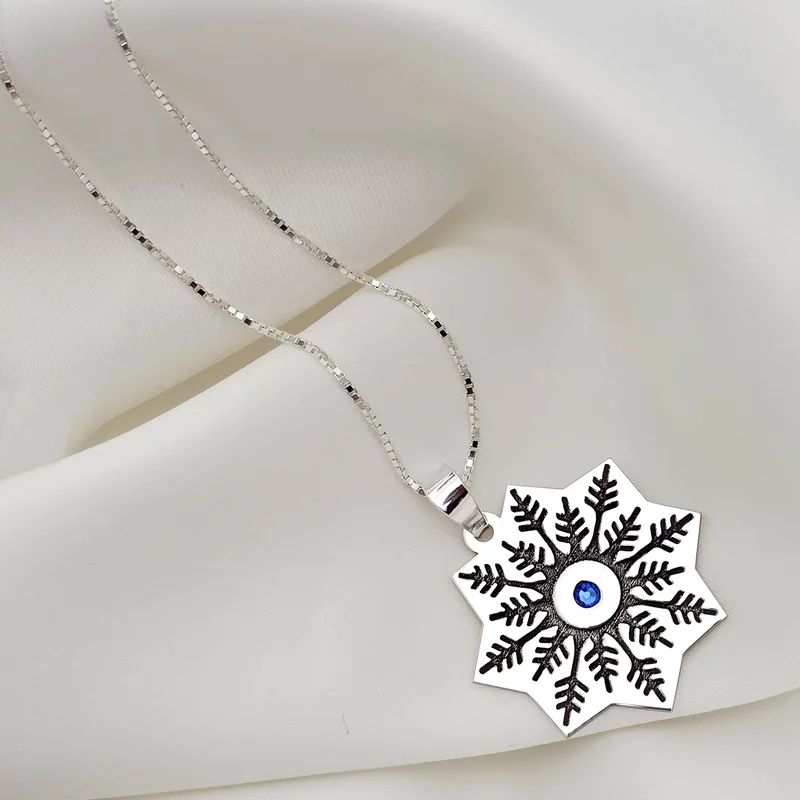 Lantisor cu pandantiv personalizat de Craciun - Steluta de zapada - model decupat -Argint 925 - cristal Swarovski picture - 2