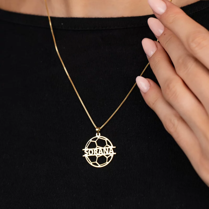 Lantisor cu pandantiv personalizat minge de handbal - nume personalizat –  Lant box - Argint 925 placat cu Aur Galben 18K picture - 4