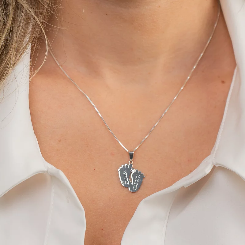 Lantisor cu pandantiv Picioruse gravate - Argint 925, Cristal Swarovski picture - 4