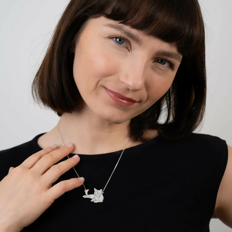 Lantisor personalizat - Pisica intinsa - Argint 925 picture - 2