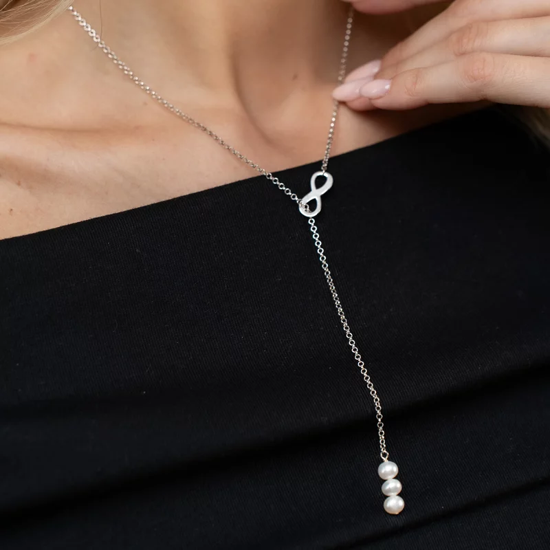 Lantisor cu Perle - Eternitate cursiva - Model lariat cu infinit - Argint 925 picture - 4