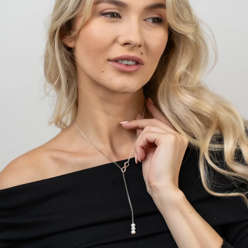 Lantisor cu Perle - Eternitate cursiva - Model lariat cu infinit - Argint 925 picture - 2