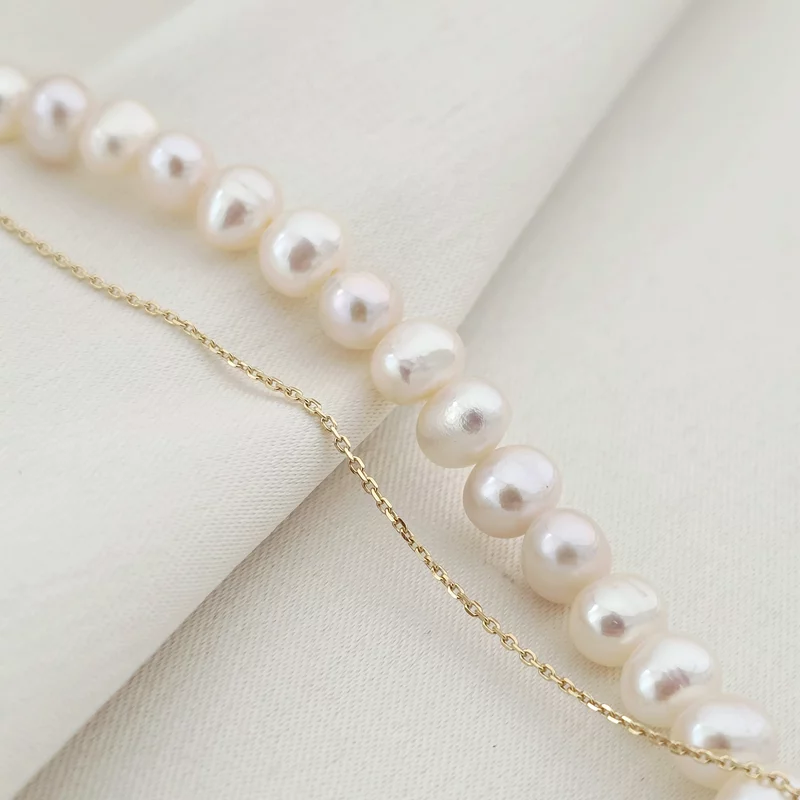 Lantisor cu Perle - Medalion amintirilor OVAL - Model 2 straturi cu sirag de perle si lantisor - Aur Galben 9K picture - 9